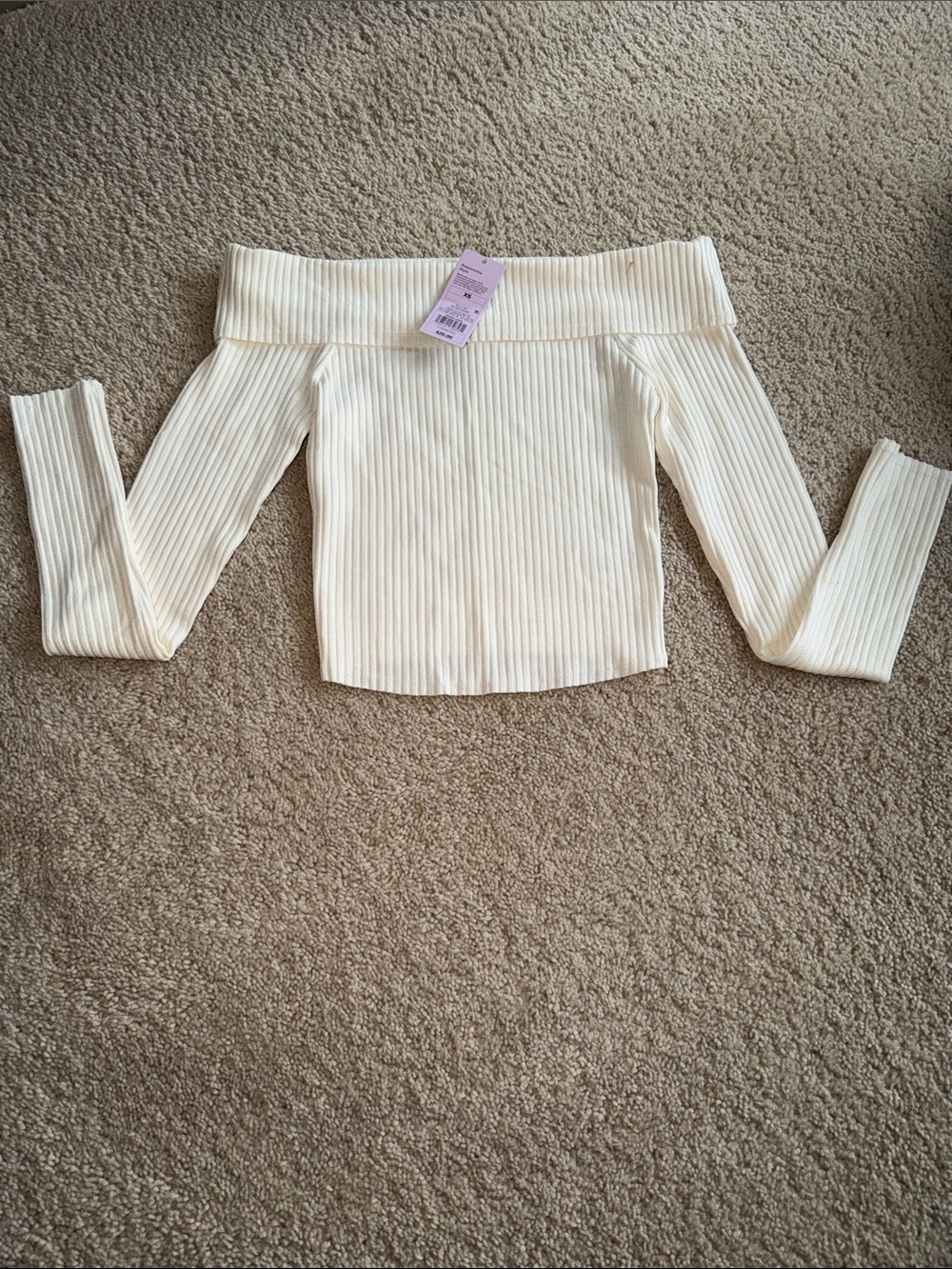wild fable Off-Shoulder Ribbed Cream Crop Top